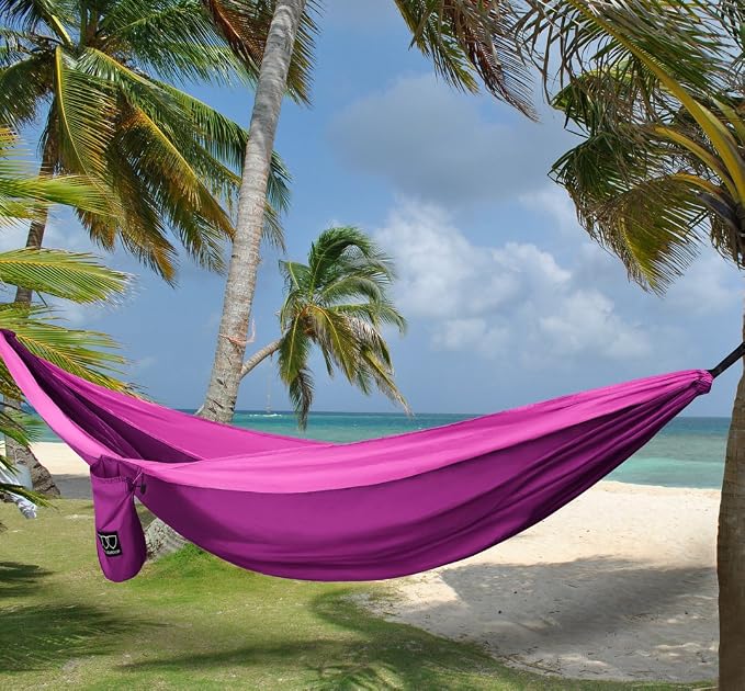 Gold Armour Camping Hammock - XL Double Hammock Portable Hammock Camping Accessories Gear for Outdoor Indoor with Tree Straps, USA Based Brand (Fuchsia and Pink)