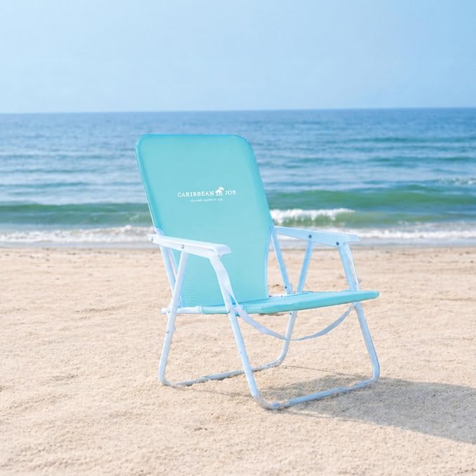 CARIBBEAN JOE Folding Beach Chair, 1 Position Lightweight and Portable Foldable Outdoor Camping Accessories with Carry Strap (Mint, 225lbs Capacity)
