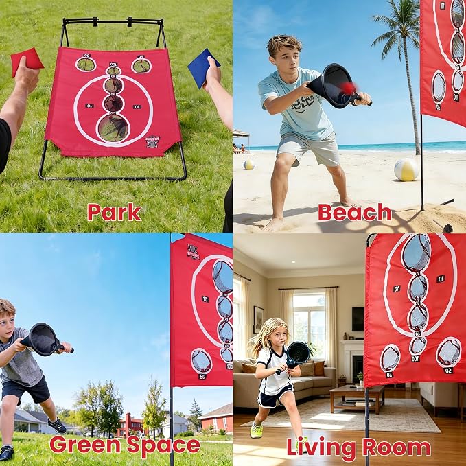 Portable Cornhole Set, 5-in-1 Games for Adults & Family, Bean Bag Toss with 8 Bags, 2 Paddles, 3 Balls, Steel Frame & Bag – Lawn Yard Games for Indoor Outdoor, Backyard, Beach, Camping, Party
