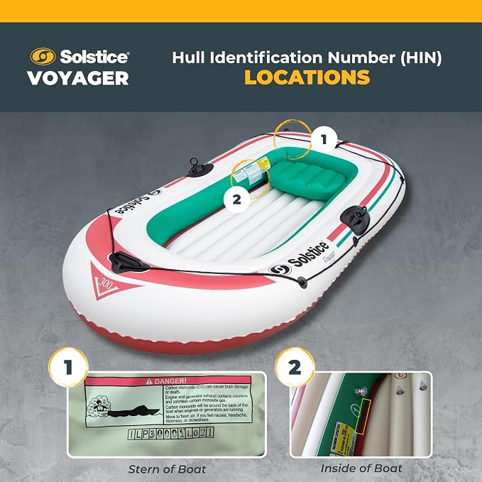 SOLSTICE Inflatable Boat for Lakes, Rivers & Beaches – Heavy-Duty Raft with Swivel Oar Locks, Grab Line & Inflatable Seat – Voyager, 3-Person, White, 7'