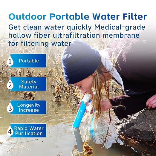 Survival Water Filter Straw, 0.1 Micron Portable Filtration for Hiking, Camping, Backpacking, Emergency Preparedness & Outdoor Adventures, Lightweight Personal Purifier Removes Contaminants