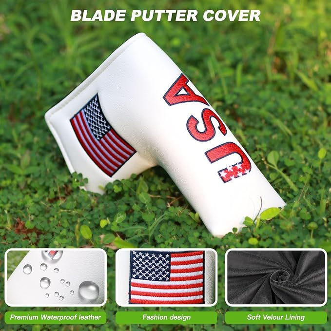 Golf Club Head Covers,4pcs or 1pc USA Golf Head Covers for Woods and Driver Fairway Hybrid - PU Leather Mallet Blade Putter for Men Women Golf Enthusiast