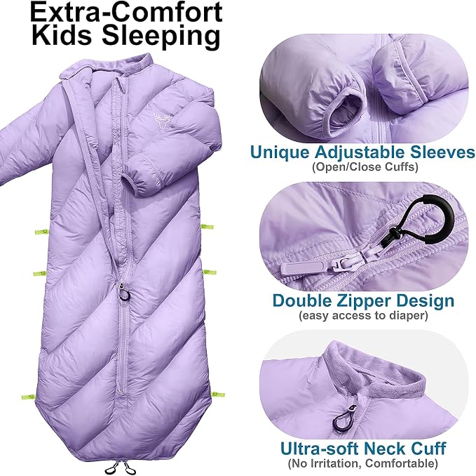 Walkable Toddler Sleeping Bags for Kids, Boys Girls (2T-4T) - Puffy Camping Sleeping Sack for Indoor, Outdoor, Travel, Sleepover, Slumber Party (up to 46 in)- Machine Washable, Lightweight