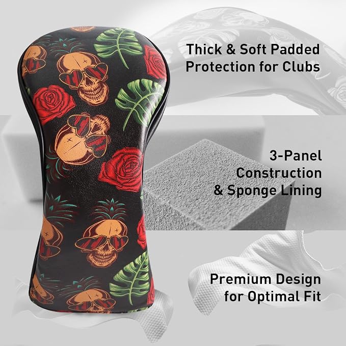 FINGER TEN Golf Club Head Covers for Woods Driver Fairway Hybrid with Interchangeable Number Tag 1 3 5 Premium Leather Headcovers for Women Men