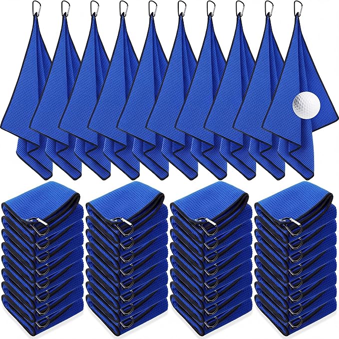 Batiyeer Golf Towels Bulk for Bags 16'' x 24'' Microfiber Waffle Pattern Golf Towels Trifold with Clip for Hiking,Tournament, Yoga