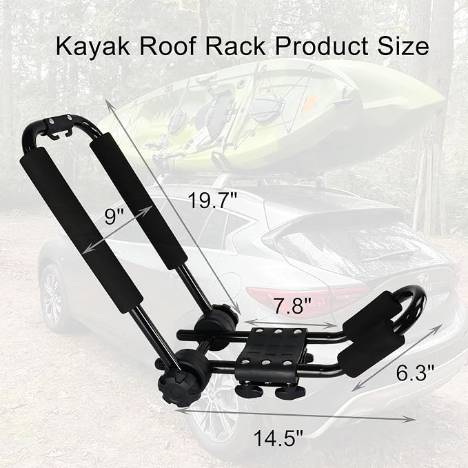 Folding Kayak Roof Rack J-Bar Adjustable | For Kayak/Canoe/SUP, Roof Mounting, Fits SUV/Car/Truck Crossbars(23-krf-1 )