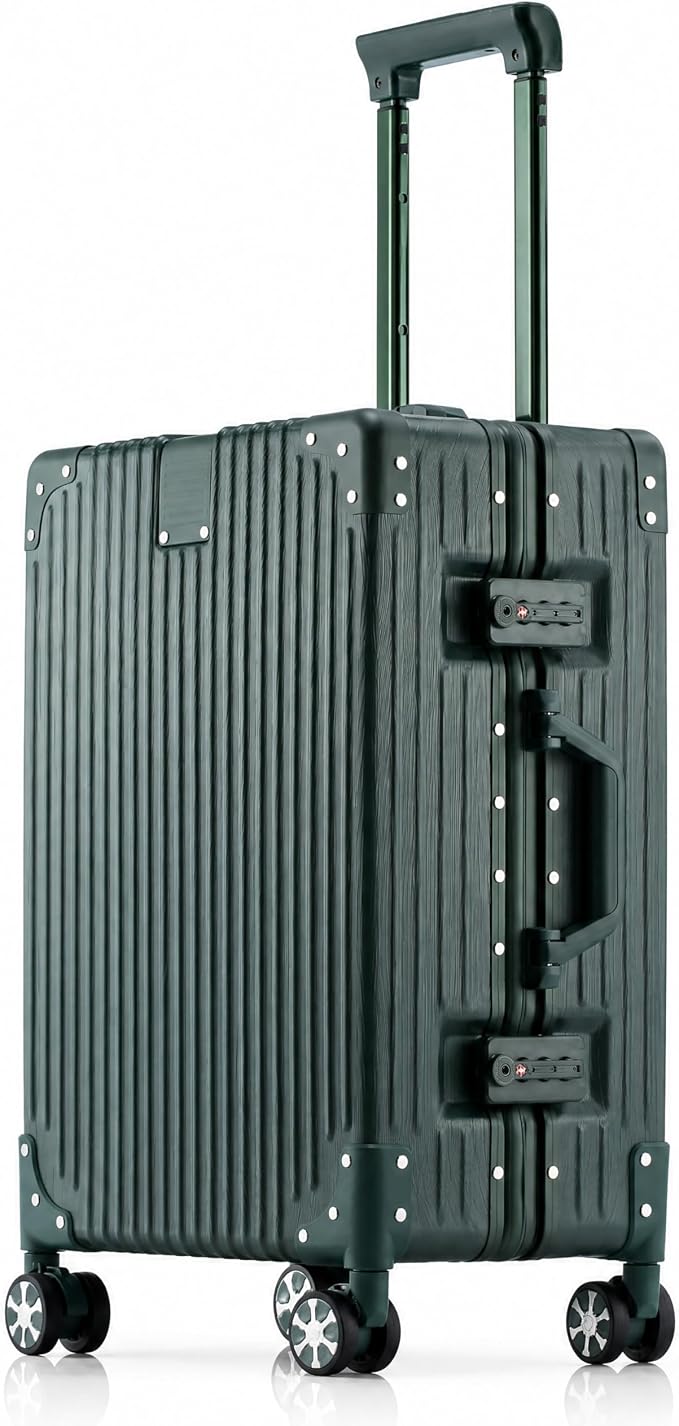 20 Inch Hard Shell Carry On Luggage, Zipperless Carry-on Suitcase with TSA Lock, Aluminum Frame & Spinner Wheels for Travel, 22x14x9 Airline Approved, Green