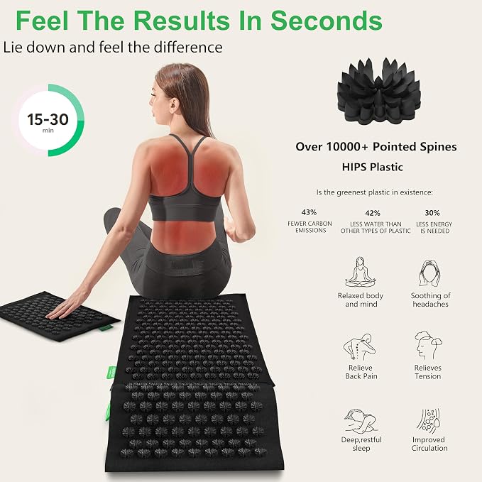 Premium Acupressure Mat and Pillow Set - Natural Eco-Friendly Linen & Coconut Fiber,Ergonomic Design,Relieves Stress & Tension,with Carrying Bag,Full Body Pro Set