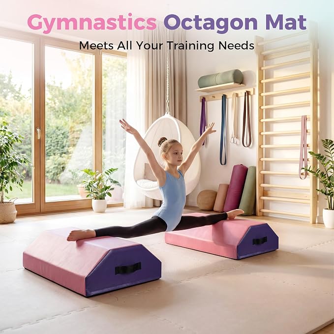 Detachable Octagon Gymnastics Mat, 17"X17"X23" Home Tumbling Mat, Skill Shape Tumbling Backbend Trainer Exercise Mat, with High-Density Foam & Waterproof Cover, for Cheerleading, Martial Art, Kids Tumbling, Skill Training, Home Gym Exercise