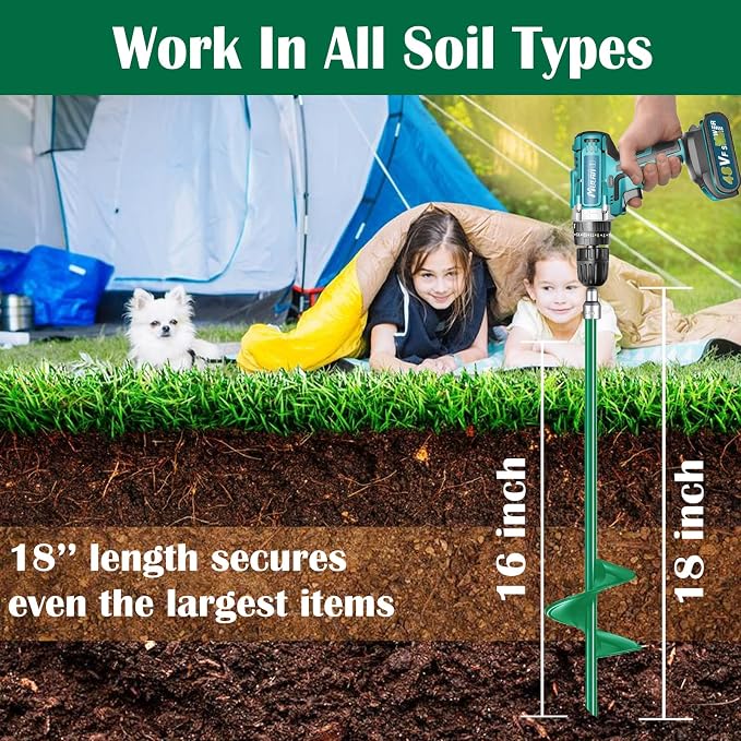 18 inch Ground Anchors Srew in Heavy Duty, Earth Shed Anchor Kit, Trampoline Stake Hook for Dirt, Swing Sets, Playset, Tent, Canopy, Carport, Mobile Home Tie Down, 6 Pack