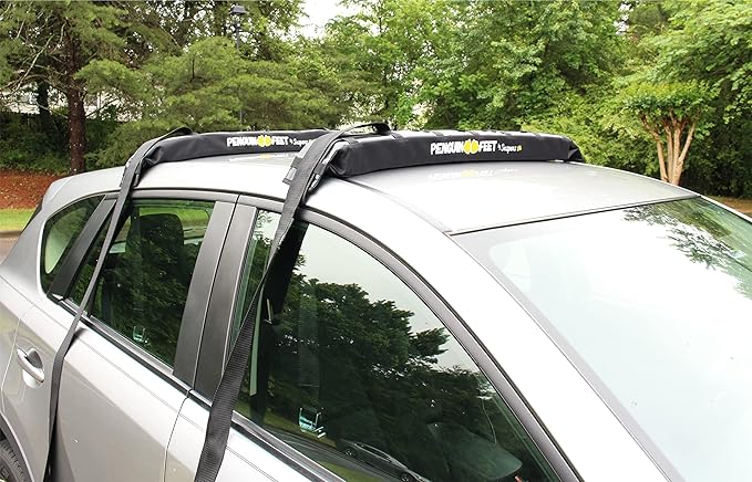 Suspenz Soft Roof Rack Pads for Kayak, Canoes, SUPs, Surfboards, Tie-Down Straps Included, Penguin Feet Car Top Transport System with Cam Buckle Straps