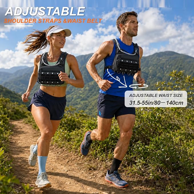 BECOJADDE Running Vest for Men with 2L Water Bladder Tactical Hydration Backpack Adjustable Lightweight Chest Pack for Marathon Hunting Cycling