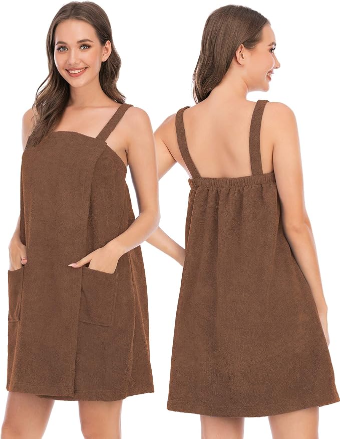 Veseacky Women Bath Wrap Towel for Womens Shower with Pocket Adjustable Spa Robe & Facial Headband