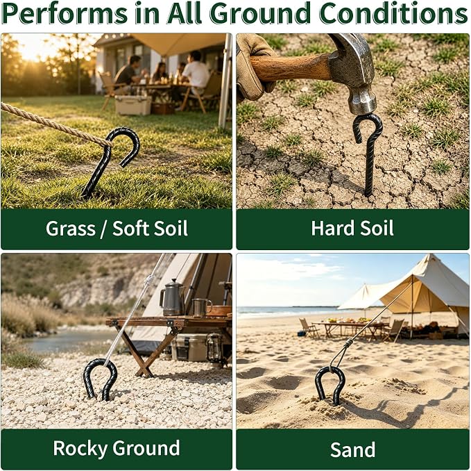 18 Inch Rebar Stakes 1/2" Diameter 12 Pack Heavy Duty Tent Stakes with Loop | Ground Stakes for Camping Canopy Trampoline, Garden Tree Support, Dog Tie Out, Black
