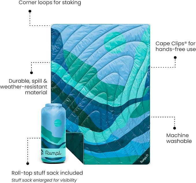 Rumpl Original Puffy 1-Person Blanket for Camping and Outdoors, Valley Seascape