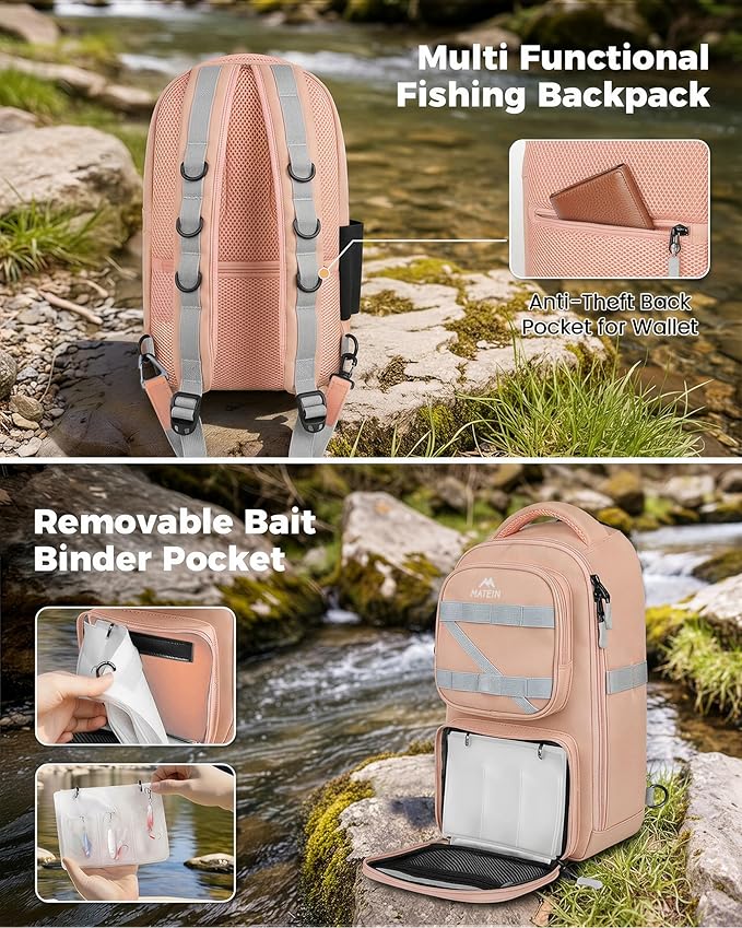 MATEIN Fishing Sling Bag with Lure Rod Holder & Phone Pouch, Waterproof 3600 Tackle Box Backpack with Removable Bait Binder