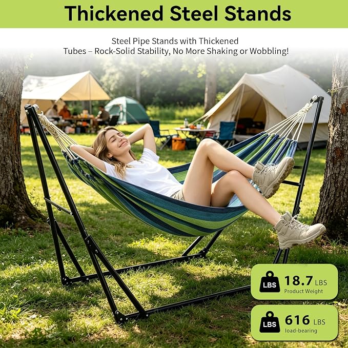 Multifunctional Hammock Chair with Stand for Outside | Portable Hammock for Indoor Outdoor | Frabic Tension Adjustable, Carry Bag Included, 616 lbs Weight Capacity Cyan