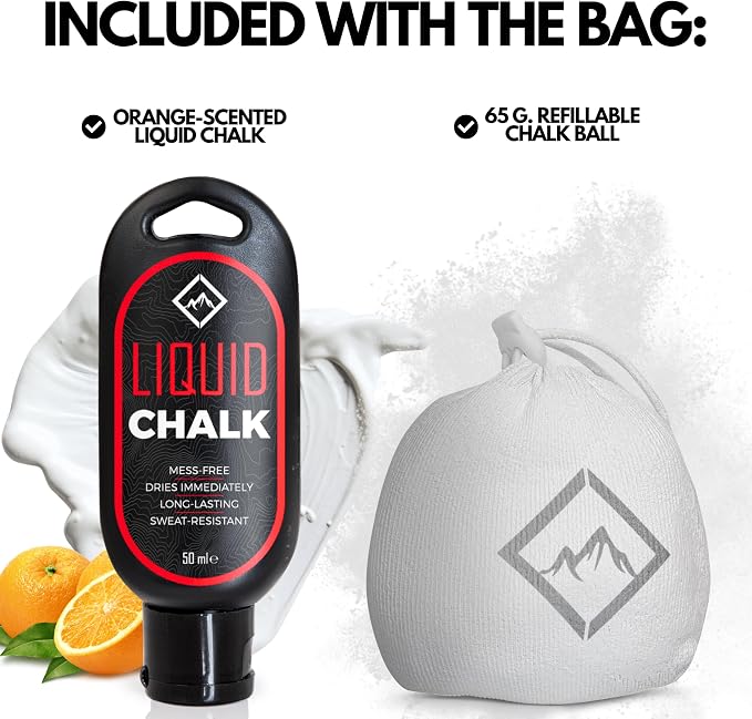 SURVIVOR Chalk Bag + Refillable Chalk Ball + 50ML Liquid Chalk Bundle