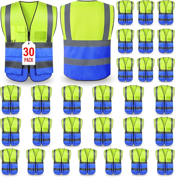 Safety Vests,Hi Vis Vest Reflective Vest with 5 Pockets and Zipper for Men Women, Neon Working Vest for Outdoor One Size