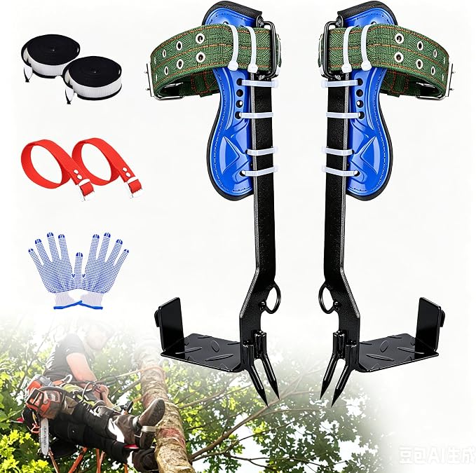 Tree Climbing Spike Set, 2 Gears Anti-Slip Climbing Tools with Footboards, Forestry Operation Gear for Tree Trimming, Hunting and Fruit Picking