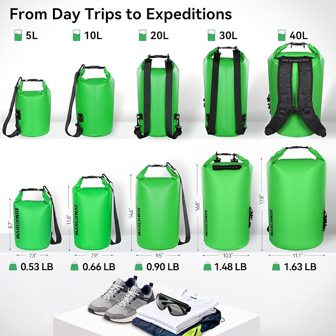 MARCHWAY Floating Waterproof Dry Bag Backpack 5L/10L/20L/30L/40L, Roll Top Sack Keeps Gear Dry for Kayaking, Rafting, Boating, Swimming, Camping, Hiking, Beach, Fishing