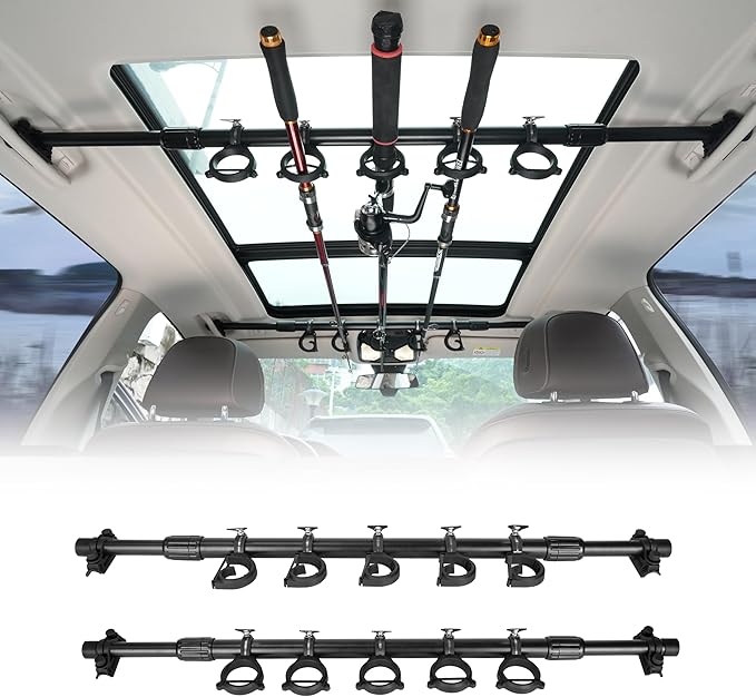 Hikeen Fishing Rod Holder for Car, Vehicle Fishing Pole Holder Roof Rack Inside,5 Rod Capacity, Heavy Duty Adjustable 35-59 Inch, Fishing Rod Carrier Pole Storage for Trucks, SUV, Wagons, Van