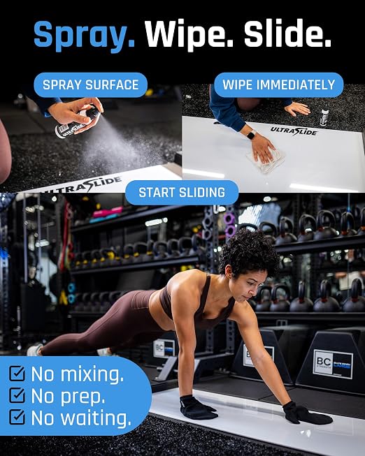 Lubricant Spray - 4oz Slide Board Polish - Odorless, Water Based, Multi-Surface Lubricant. Multi-Purpose - Exercise Equipment, Slide Boards, Tiles, Flooring - Surface Care. Made in USA