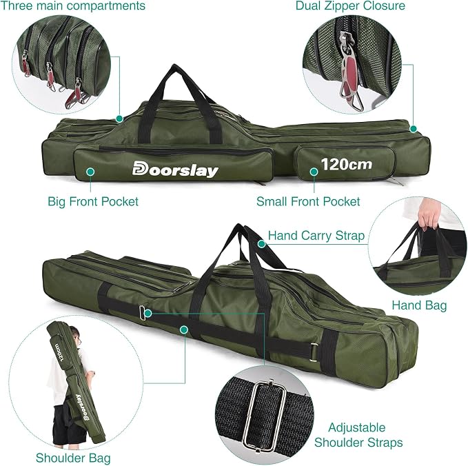 Fishing Rod Case Three Layers Fishing Rod Bag Oxford Portable Folding Fishing Pole Bag Outdoor Waterproof Tackle Storage Travel Bags Carry Organizer for Fishing Camping Hiking