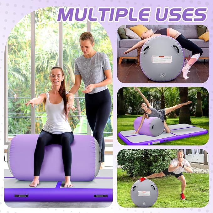 Inflatable Gymnastics Air Roller Barrel, Tumble Rolling Air Roller Gymnastics Barrel with Electric Pump for Kids Adults Home Outdoor Gymnastic Training Cheerleading Yoga