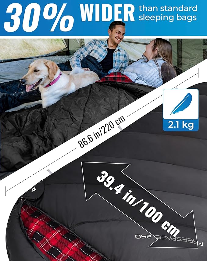 KingCamp Sleeping Bag for Adults Big and Tall, Cold Weather Camping Sleeping Bag with Soft 100% Cotton Flannel Lining, Portable Lightweight Outdoor Traveling & Car Camping