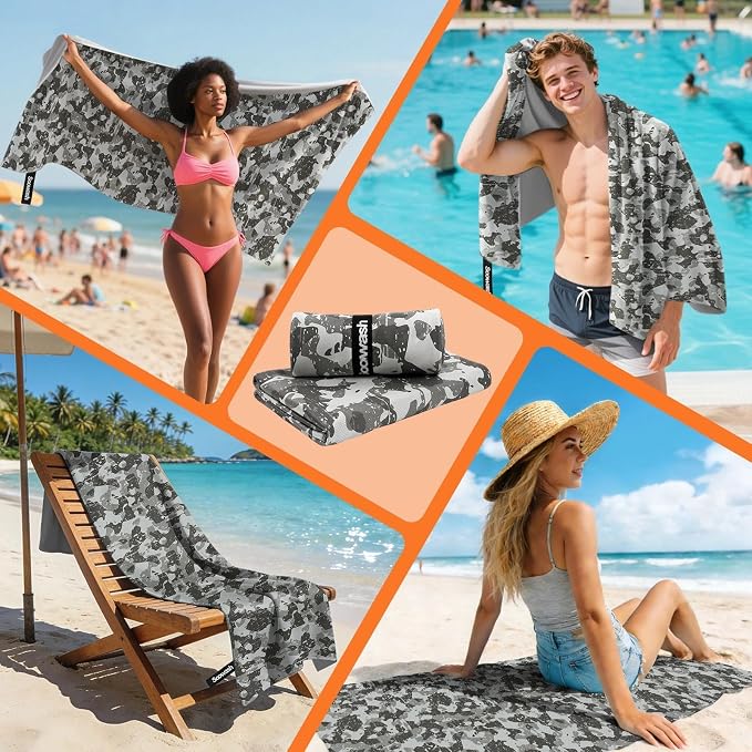 Microfiber Sweat Towel 2 Pack 30" x 60" Gym Towel Camouflage Gray | Lightweight and absorbent microfiber towel with quick-dry, odor-resistant fabric for yoga, travel, camping and beach