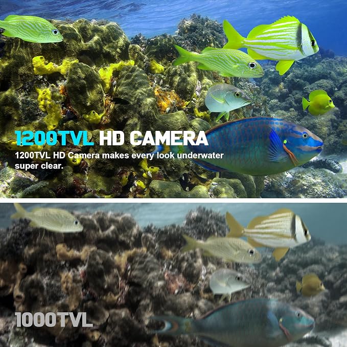 Underwater Fishing Camera 7 inch LCD Monitor Fish Finder Waterproof 1200TVL Fishing Camera 12 White LEDs +12 IR LEDs Infrared Lights for Lake, Boat, Ice Fishing