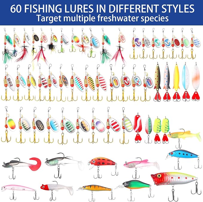 Sosation 464 Pcs Fishing Backpack with Tackle Boxes Lightweight Sling Bag for Fish Gear Equipment Accessories Fishing Gifts for Men Fish Lures Pliers Digital Scale Hook Removal Gripper(Black)