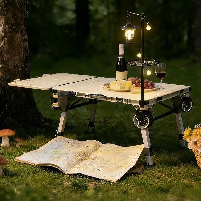 LEADALLWAY Lamp Bracket for 3-in-1 Camping Table Wagon | Detachable Light Mount for String Lights & Lanterns | Beige, Easy Install
