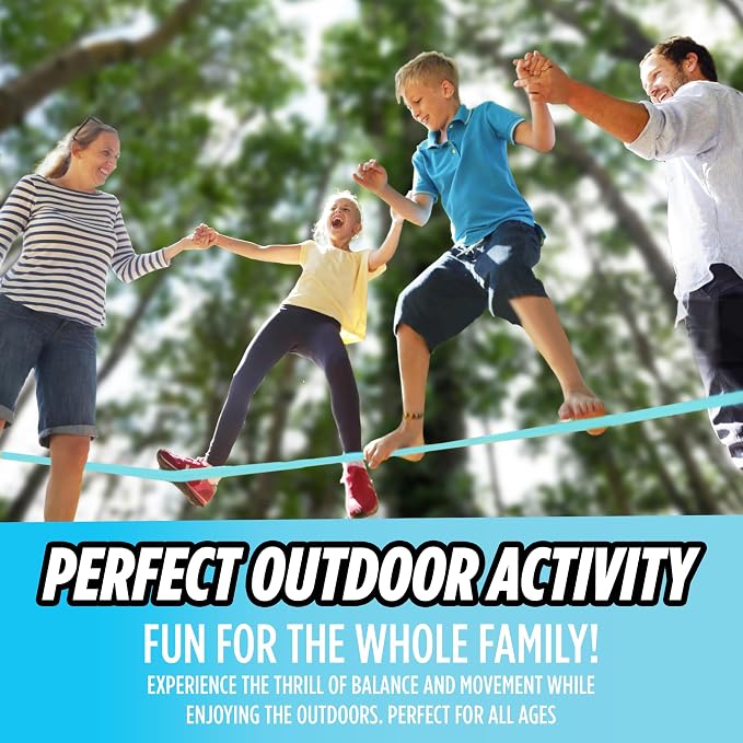 Complete Ninja Slackline Kit - 60ft Slack Line for Backyard for Kids & Adults - Wider Tree Protectors Slackline Kit for Ninja Warrior Obstacle Course for Kids Outdoor Playset (Essential Kit - Blue)