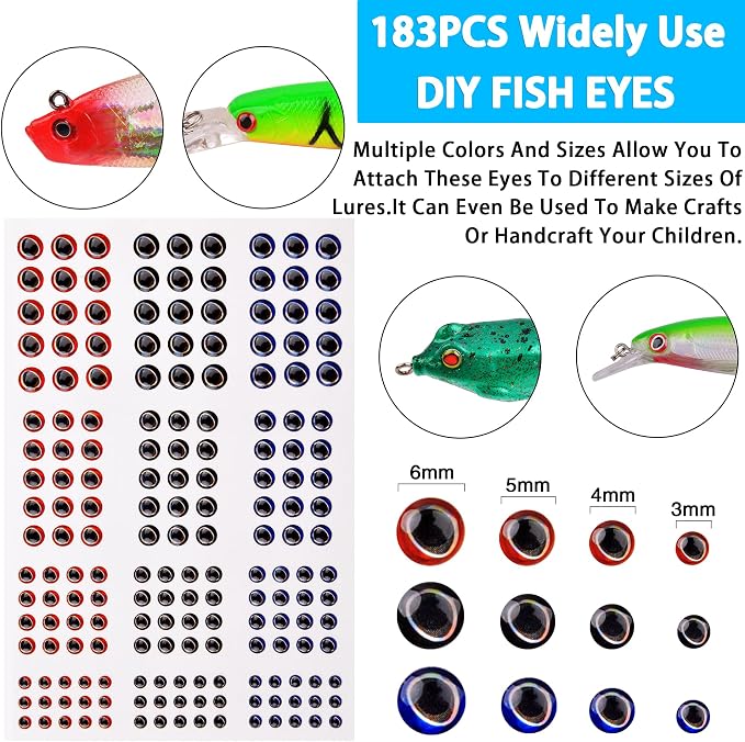 Blank Fishing Lure Kit,Unpainted Popper Plug Lures DIY Crank Bait Set Fishing Pliers Treble Hooks 3D/4D Lure Eyes Bait Sticker Split Rings,Fish Tackle Accessories Kits