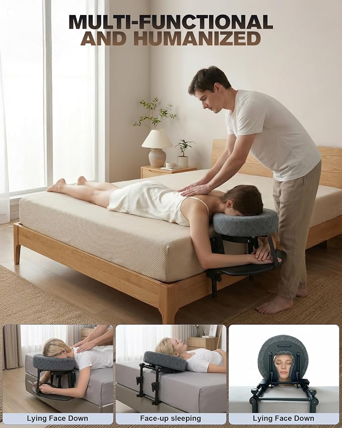 Massage Headrest for Bed, Massage Face Cradle for Bed, Adjustable 18" Height Massage Head Holder, for Home Salon Spa, Comfortable Face Down Pillow