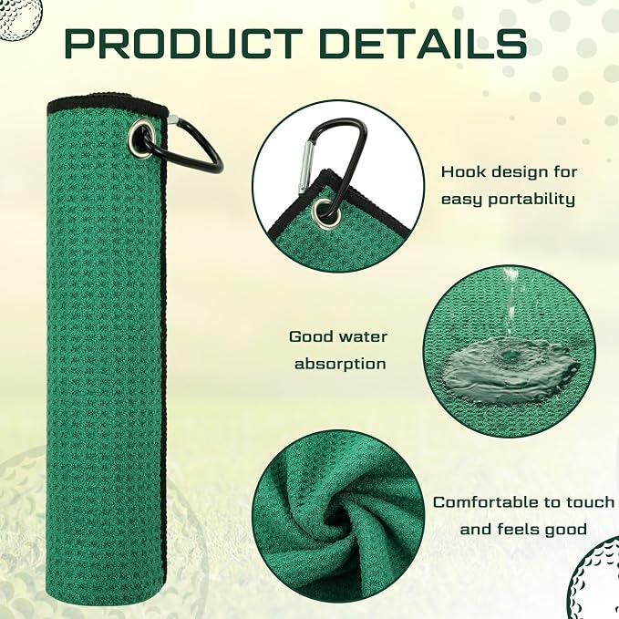 Batiyeer 30 Pcs Bulk Golf Towels for Golf Bags 16'' x 16'' Microfiber Fabric Golf Towel Waffle Pattern with Clip for Bags Men Mini Tournament Fitness Yoga Camping(Green)