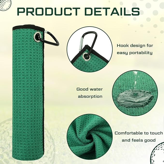 Batiyeer Golf Towels Bulk for Bags, 16"x16" Microfiber Waffle Pattern Golf Towel with Clip for Tournament, Club, Fitness