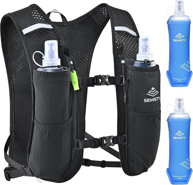 Running Vest for Women Men, 5L Hydration Vest with Dual 500ml Soft Flask, Lightweight Water Backpack, Adjustable Chest Straps Running Hydration Backpack for Running Cycling Hiking