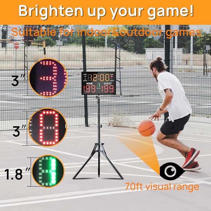 YZ Ultra-Bright LED Scoreboard, Digital Scoreboard with Remote, Portable Electronic Score Keeper, Basketball Score Board, Battery Powered Outdoor Scoreboard for Indoor Outdoor Sports