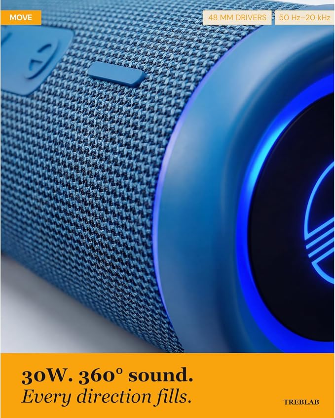 TREBLAB HD77 – Waterproof Bluetooth Speaker, 30W Loud 360° Sound, Deep Bass, IPX7, TWS Pairing, RGB Lights, 20H Battery, Portable Wireless Speaker for Outdoor, Beach, Camping, Party, Travel