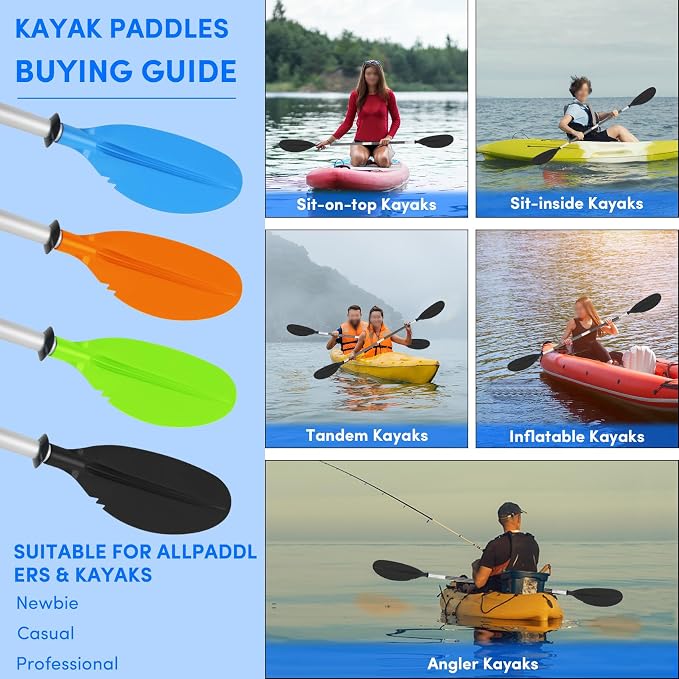 Kayak Paddle,88in 4 Pieces Boat Oars Kayak Paddles,Heavy Duty Aluminum Alloy Shaft Float Lightweight Detachable Adjustable Fishing Kayak Paddle for Adults with Paddle Leash(8 Color ，1Pack,2Pack)