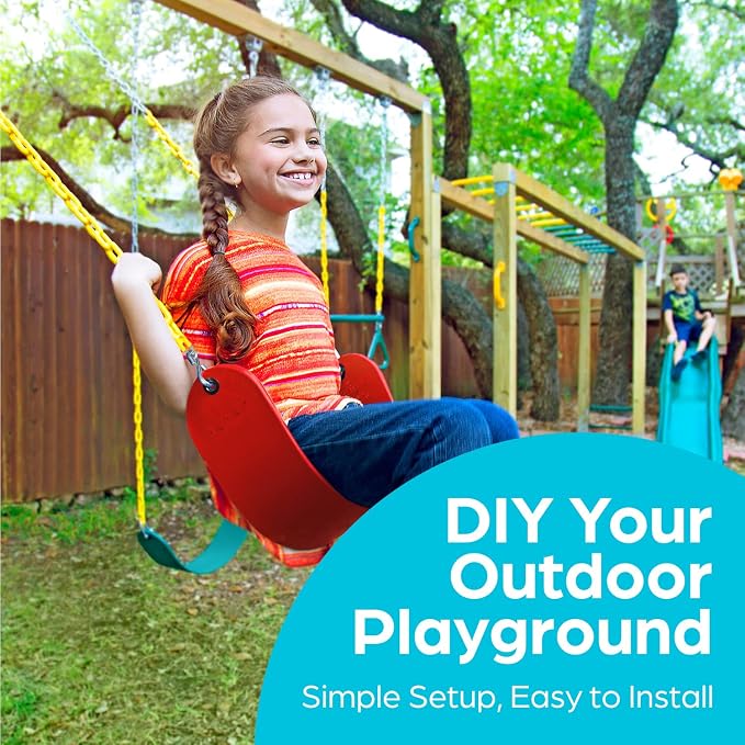 Jungle Gym Kingdom Swing for Outdoor Swing Set - Swing Seat Replacement Kit with Heavy Duty Chains - Backyard Swingset Playground Accessories for Kids - Red, 1 Pack