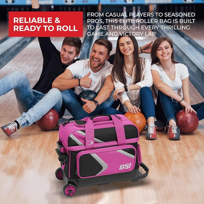 BSI Dash Roller Bowling Bag with Smooth Rolling Wheels, Padded Ball Compartment, Retractable Locking Handle, & Shoe Pocket