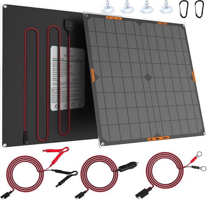 OYMSAE 20W 12V Solar Panel Car Battery Charger Portable Waterproof Power Trickle Battery Charger & Maintainer for Car Boat Automotive RV with Cigarette Lighter Plug & Alligator Clip
