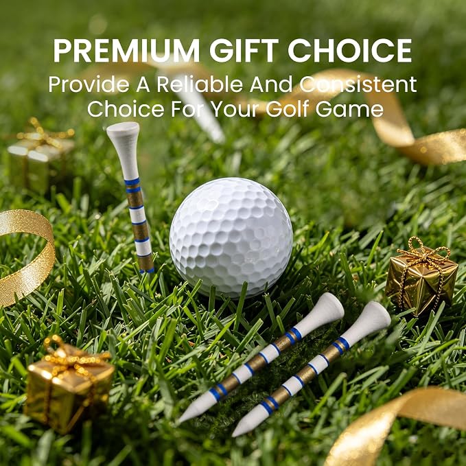 Golf Tees Wood 3 1/4 2 3/4 Inch Value 500/1000 Pack with Bright Colors & Consistent Height, High Visibility with Gold Stripes for Course Practice