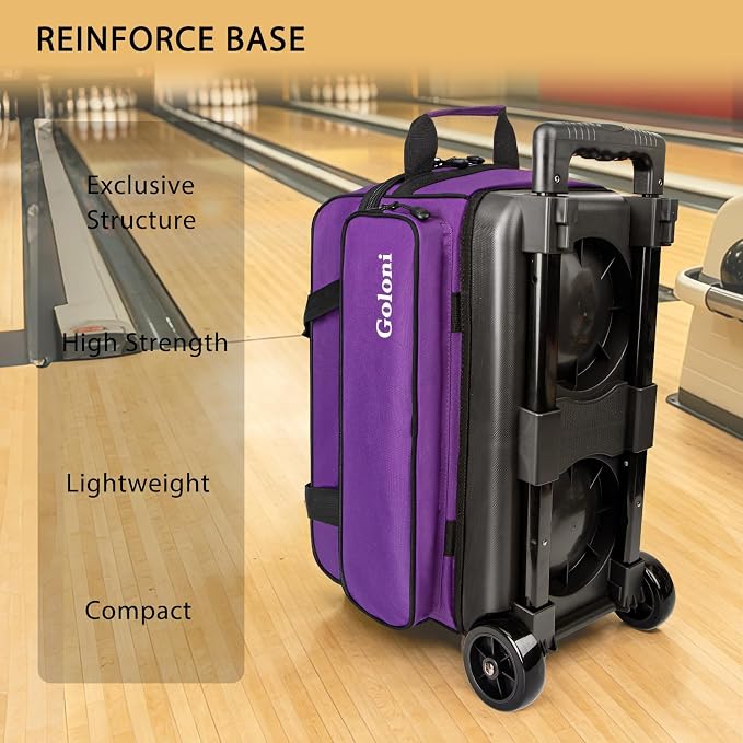 Goloni Double Roller 2 Ball Bowling Bag with Separate Shoe Compartment,2 Ball Bowling Bag with Wheels,Retractable Handle Extends to 40"