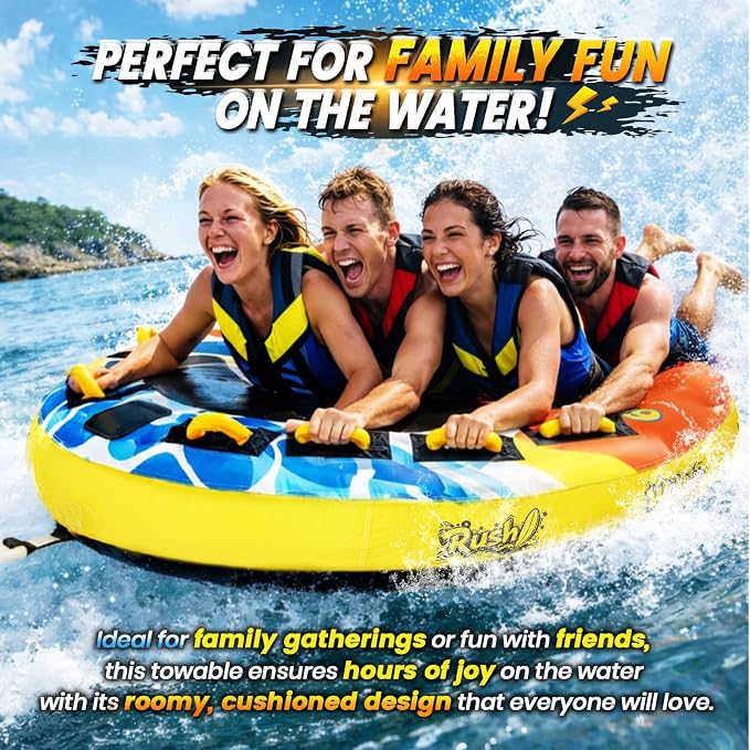 Heavy-Duty Towable Tube for Boating, Boat Tubes with Nylon Cover, Inflatable Water Sport Towables with Front Back Tow Points, Super Round Design