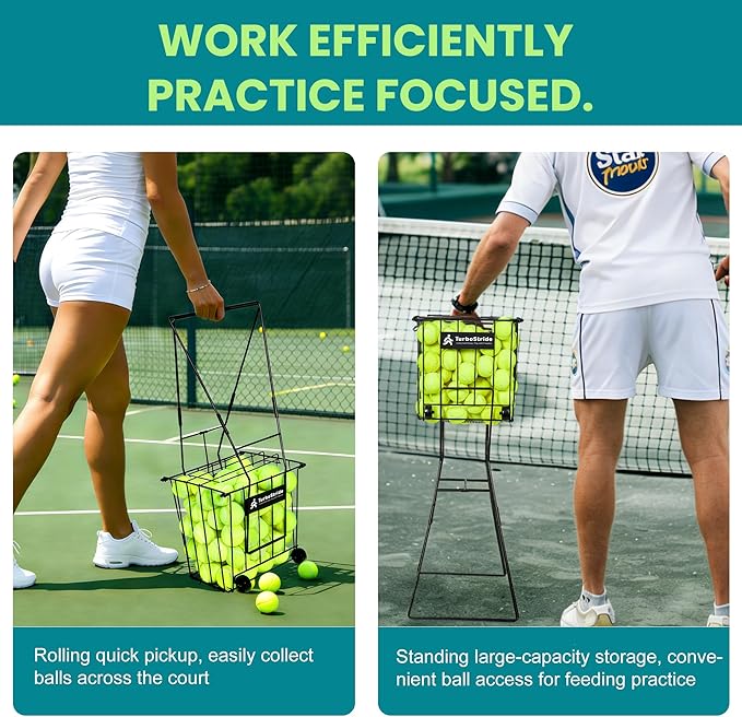 Tennis Ball Hopper, Portable Pickleball Ball Holder with Locking Legs, Holds 75 Tennis Balls or 50 Pickleballs, Sturdy Steel for Tennis Training and Teaching